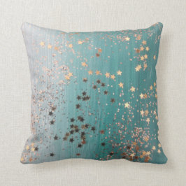 Shimmery Guld Stars på Teal Kudde