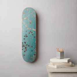 Shimmery Guld Stars på Teal Mini Skateboard Bräda 18,5 Cm