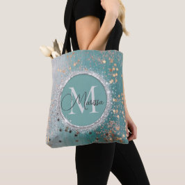 Shimmery Guld Stars på Teal Monogram Tygkasse