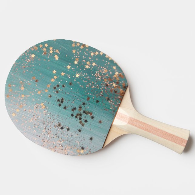 Shimmery Guld Stars på Teal  Pingisracket (Sidan)