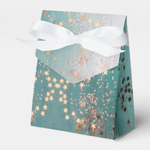 Shimmery Guld Stars på Teal Presentaskar