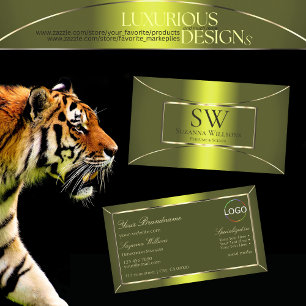 Shimmery Gult Oliv grönt med Monogram och Logotyp Visitkort