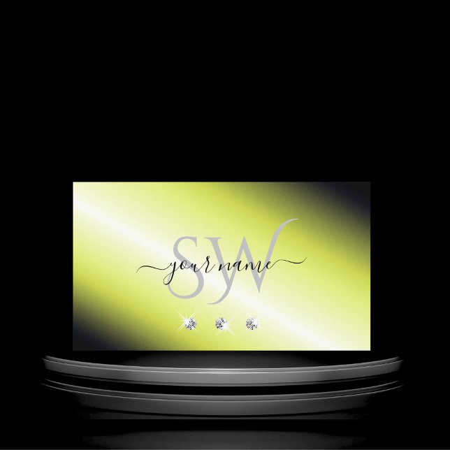 Shimmery Gult Silver Sparkling Diamonds Monogram Visitkort (Skapare uppladdad)