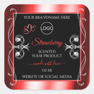 Shimmery Jewels Ruby Red Black Product Labels Logo Fyrkantigt Klistermärke