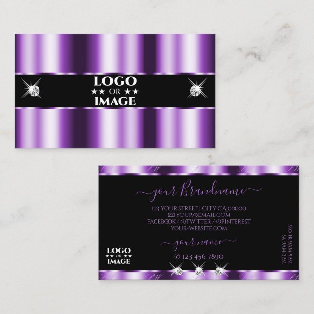 Shimmery Lila Black Sparkling Diamonds med Logotyp Visitkort (Fram/baksida)