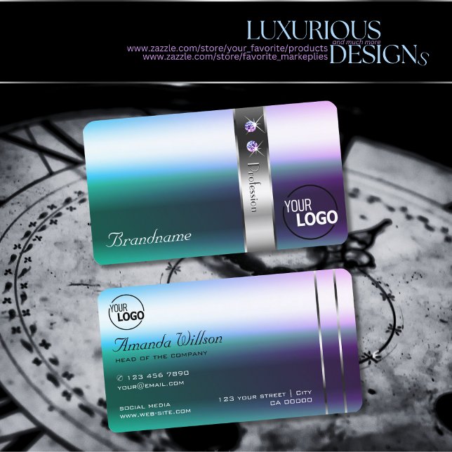 Shimmery Lila Ombre Silver Decor and Logotyp Visitkort (Skapare uppladdad)