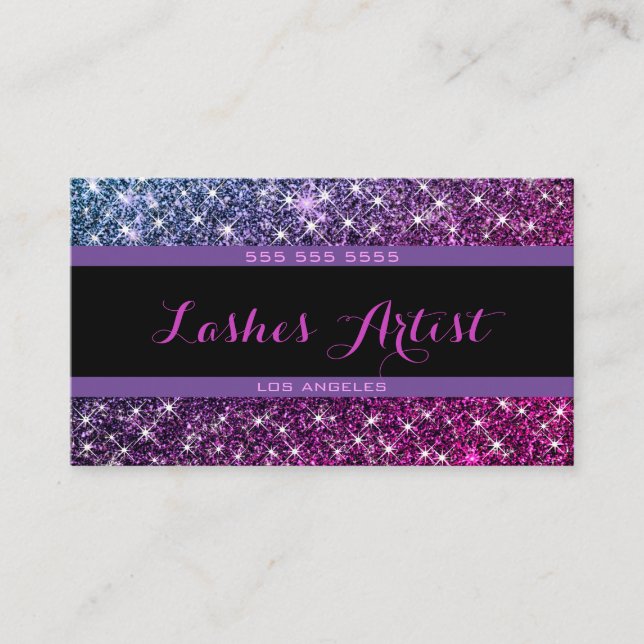 Shimmery Lila Rosa Ombre Glitter Stars Lash Visitkort (Framsida)