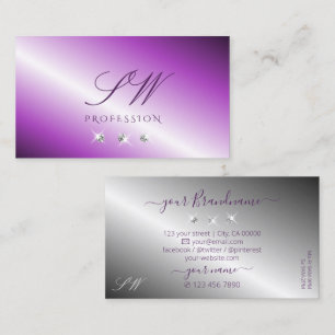 Shimmery Lila Silver Sparkling Diamonds Monogram Visitkort