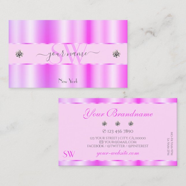 Shimmery Ljus rosa Sparkling Diamonds Initialer Visitkort (Fram/baksida)