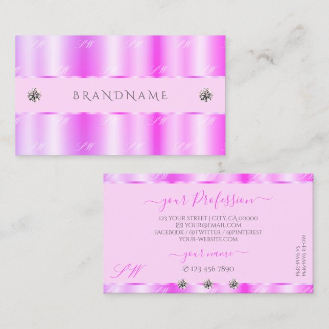 Shimmery Ljus rosa Sparkling Diamonds Monogram Visitkort (Fram/baksida)