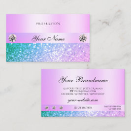 Shimmery Ljus rosa Teal Glitter Diamonds Pastel Visitkort