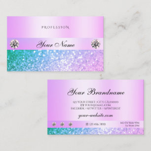 Shimmery Ljus rosa Teal Glitter Diamonds Pastel Visitkort