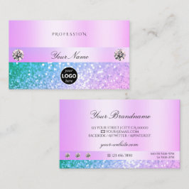 Shimmery Ljus rosa Teal Glitter med Logotyp Pastel Visitkort