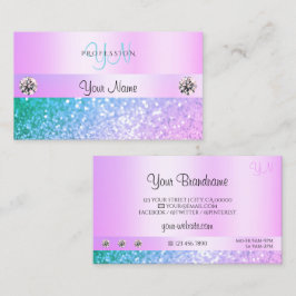 Shimmery Ljus rosa Teal Glitter Monogram Pastel Visitkort