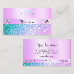 Shimmery Ljus rosa Teal Glitter Monogram Pastel Visitkort