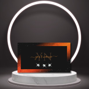 Shimmery Orange Black Sparkling Diamonds Initialer Visitkort