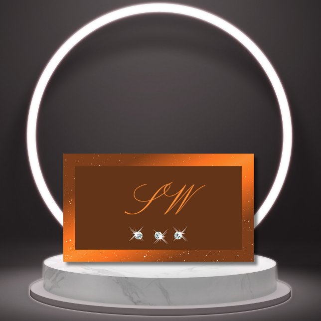 Shimmery Orange Brown Sparkling Jewels Monogram Visitkort (Skapare uppladdad)