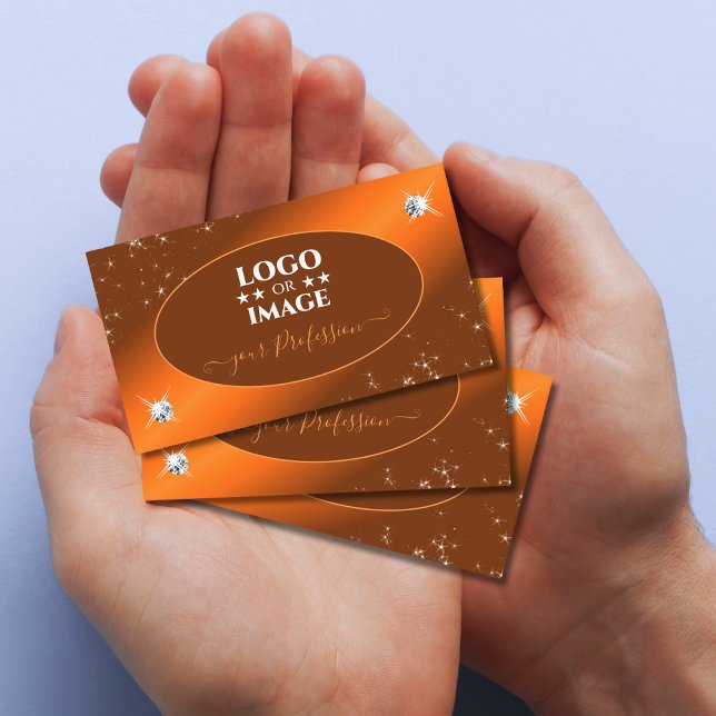 Shimmery Orange Cute Glitter Stars Jewels Add Logo Visitkort (Skapare uppladdad)