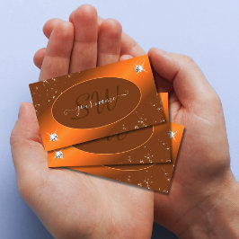 Shimmery Orange Cute Glitter Stars Jewels Initiale Visitkort