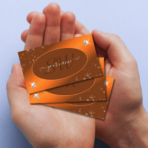 Shimmery Orange Cute Glitter Stars Jewels Initiale Visitkort