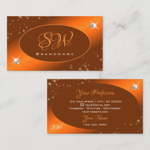 Shimmery Orange Cute Glitter Stars Jewels Monogram Visitkort