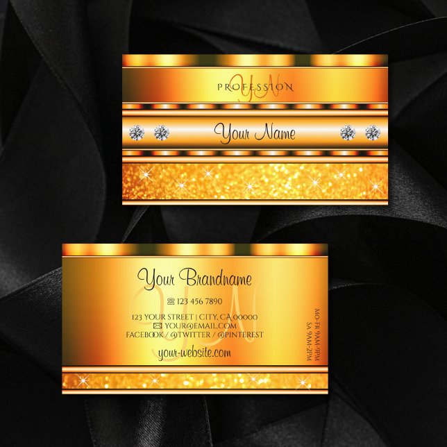 Shimmery Orange Sparkling Glitter Stars Monogram Visitkort (Skapare uppladdad)