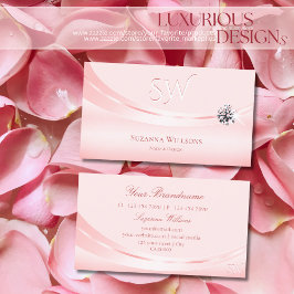 Shimmery Pastel Rosa med Monogram och Diamond Visitkort