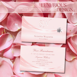 Shimmery Pastel Rosa med Monogram och Diamond Visitkort