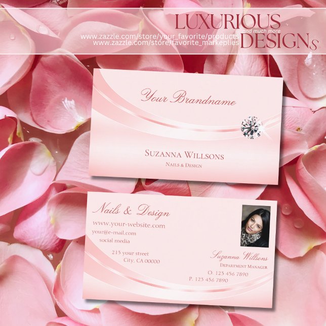 Shimmery Pastel Rosa med Photo och Diamond Modern Visitkort (Skapare uppladdad)