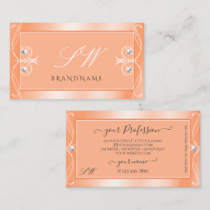 Shimmery Peach Sparkling Diamonds Initialer Ornate Visitkort