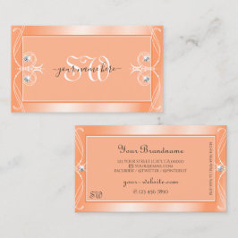 Shimmery Peach Sparkling Diamonds Monogram Ornate Visitkort