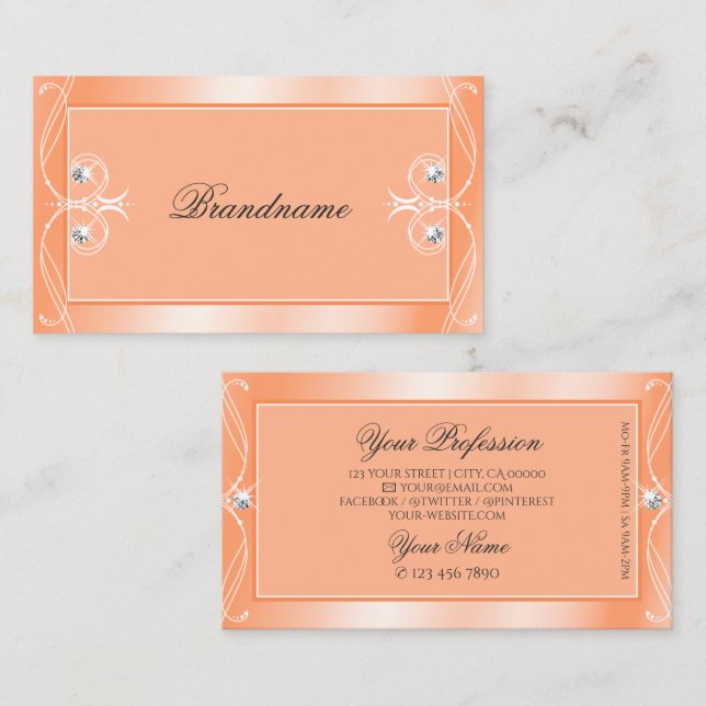 Shimmery Peach Sparkling Diamonds Ornate Ornaments Visitkort (Fram/baksida)