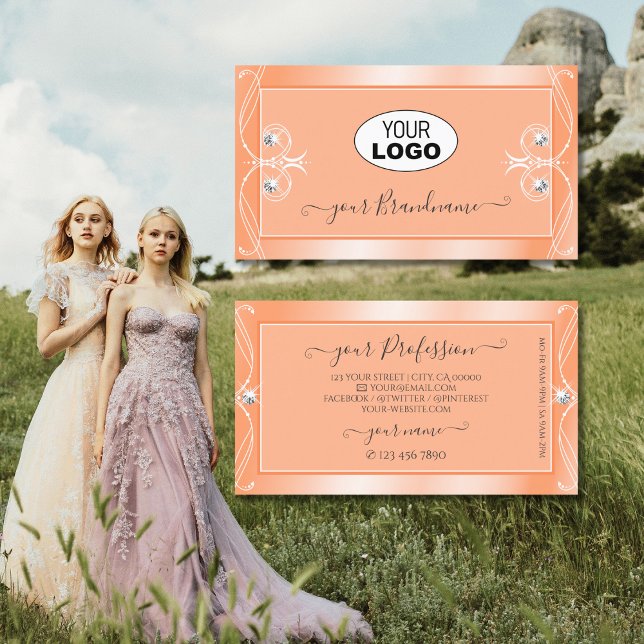 Shimmery Peach Sparkling Diamonds with Logotyp Orn Visitkort (Skapare uppladdad)