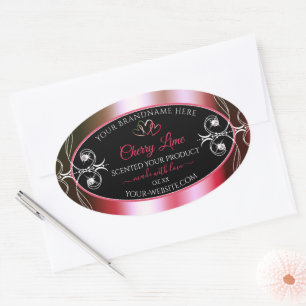 Shimmery Red and Grönt Product Labels Jewels Black Ovalt Klistermärke