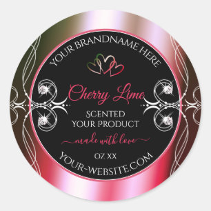 Shimmery Red and Grönt Product Labels Jewels Black Runt Klistermärke