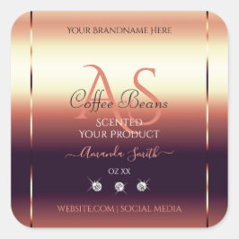 Shimmery Red Brown Product Labels Jewels Initialer Fyrkantigt Klistermärke