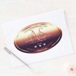 Shimmery Red Brown Product Labels Jewels Initialer Ovalt Klistermärke