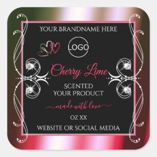 Shimmery Red Grönt Product Label Logotyp Jewels Bl Fyrkantigt Klistermärke