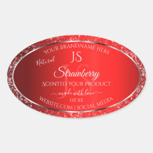 Shimmery Red med produktetiketter för Glitter Init Ovalt Klistermärke