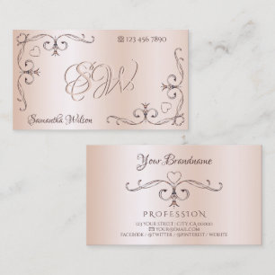 Shimmery Ro Ornate Corner Initialer Pastel Rosa Visitkort