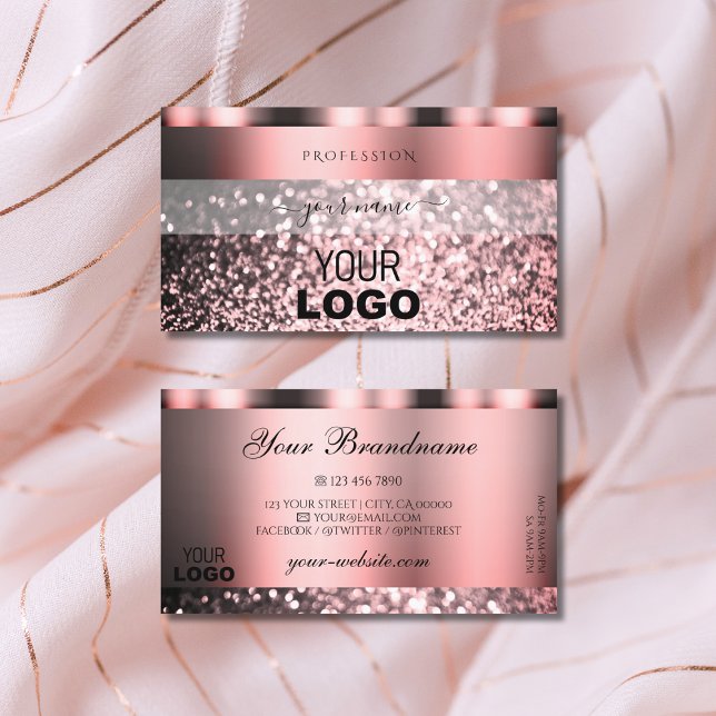 Shimmery Ro Rosa Sparkling Faux Glitter Add Logoty Visitkort (Skapare uppladdad)