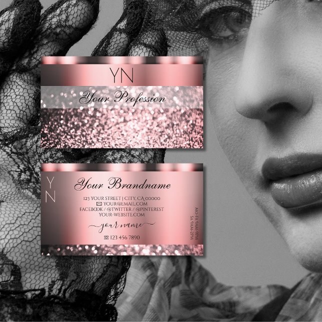 Shimmery Ro Rosa Sparkling Glitter med Monogram Visitkort (Skapare uppladdad)
