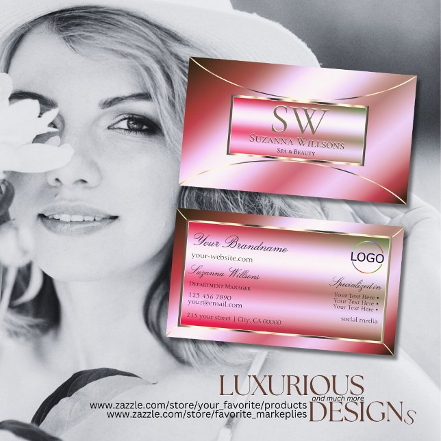 Shimmery Rosa Grönt Ombre med Monogram och Logotyp Visitkort (Skapare uppladdad)