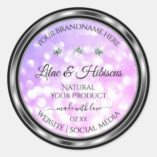 Shimmery Rosa Lila Glitter Product Labels Jewels Runt Klistermärke