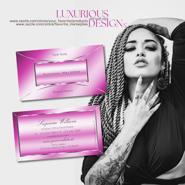 Shimmery Rosa med Silver Decor Professionell Chic Visitkort (Skapare uppladdad)