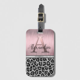 Shimmery Rosa Monogram Leopard Bagagebricka