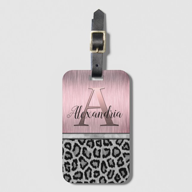 Shimmery Rosa  Monogram Leopard Bagagebricka (Framsida vertikal)