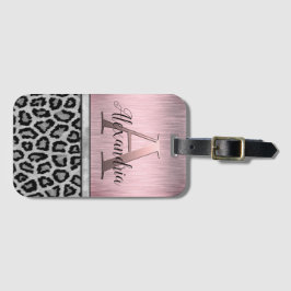 Shimmery Rosa Monogram Leopard Bagagebricka