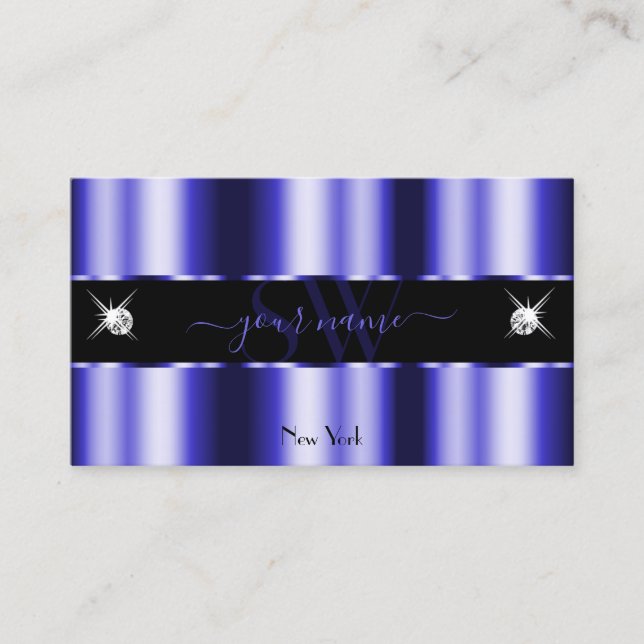 Shimmery Royal Blue Black Gnistra Jewels Initialer Visitkort (Framsida)