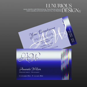Shimmery Royal Blue Colorful Rand och Monogram Visitkort